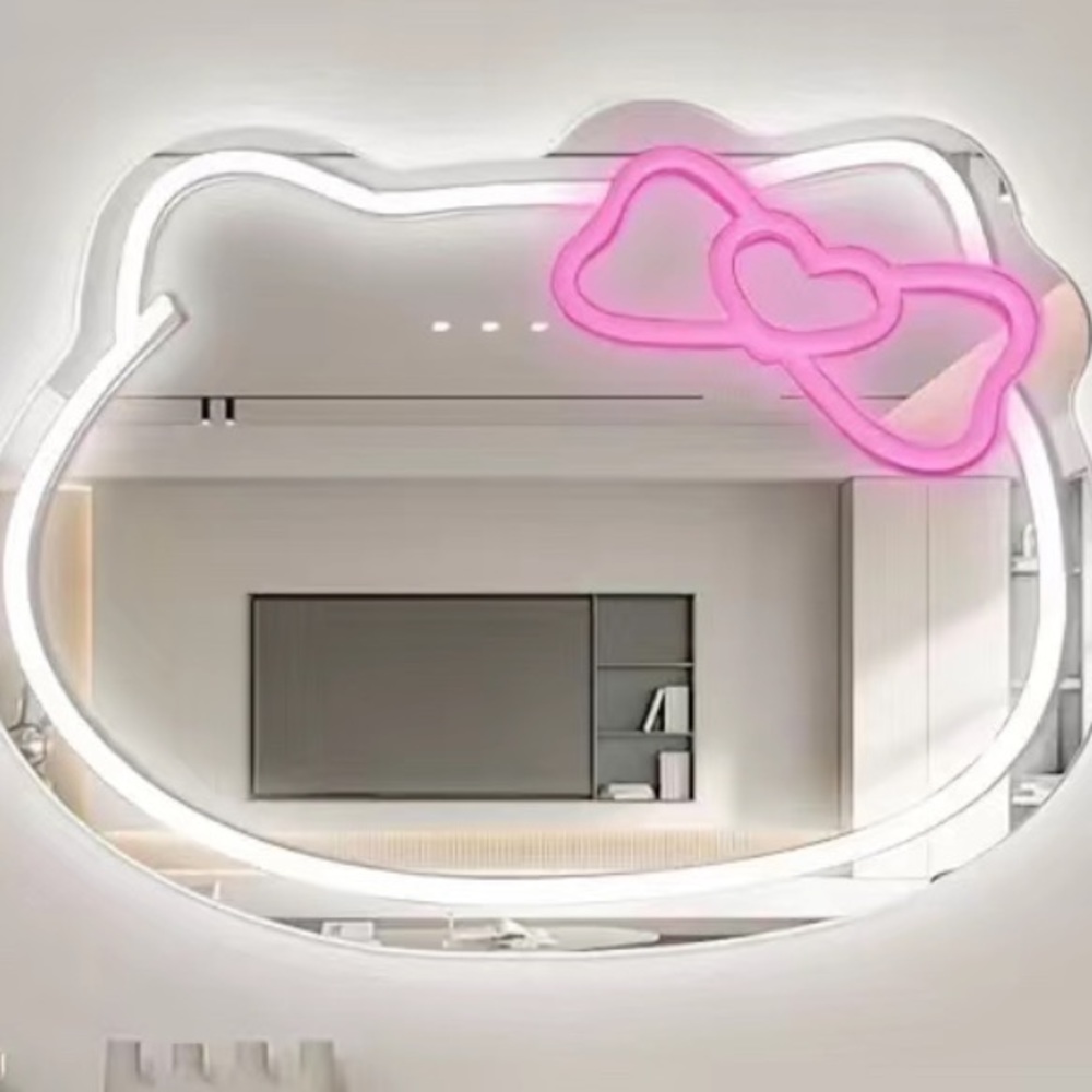 Hello Kitty Neon Dimmable Illuminated Wall Mirror - White with Pink Bow